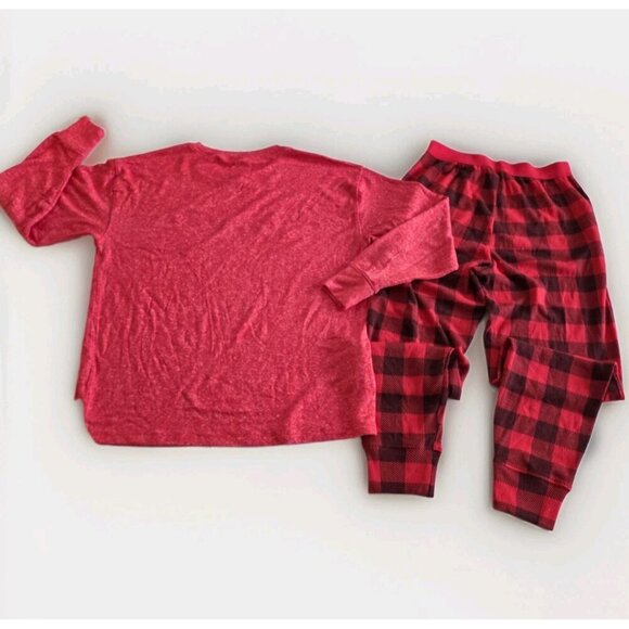 PINK Victorias Secret Pajama Set Women S Heathered Red LS Top Plaid Pants Lounge - Picture 2 of 16